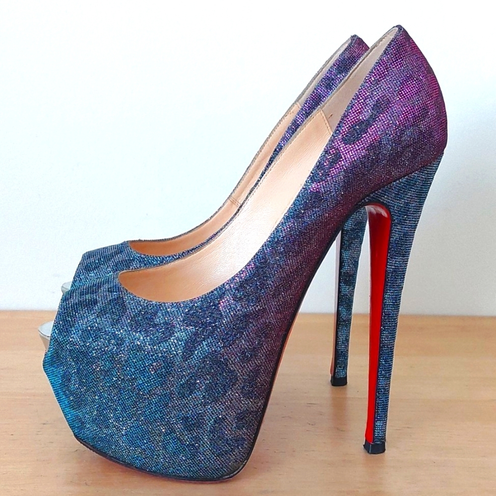 Christian Louboutin Blue and Purple Heels with High Stiletto and Platform Design